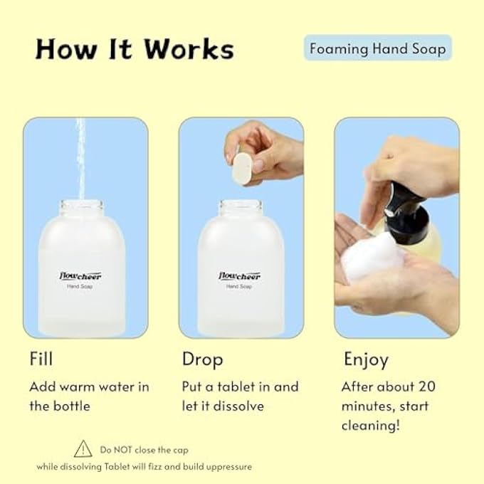 flowcheer FOAMING HAND SOAP REFILL TABLETS, 12 PACK (MAKES 12 X 9 FL OZ), UNSCENTED HAND WASH SOAP TABLETS FOR ZERO WASTE ECO FRIENDLY CLEANING SUPPLIES - Image 4